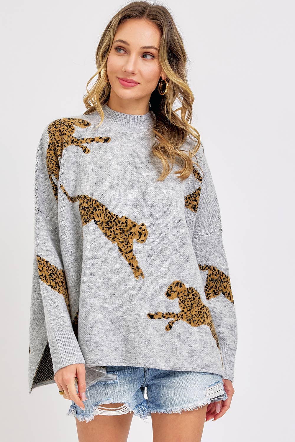 Sweet Lovely by Jen - LEOPARD PATTERNED OVERSIZE KNIT SWEATER