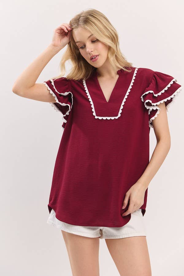 Sewn and Seen - Ruffle Sleeve Scallop Trim Top