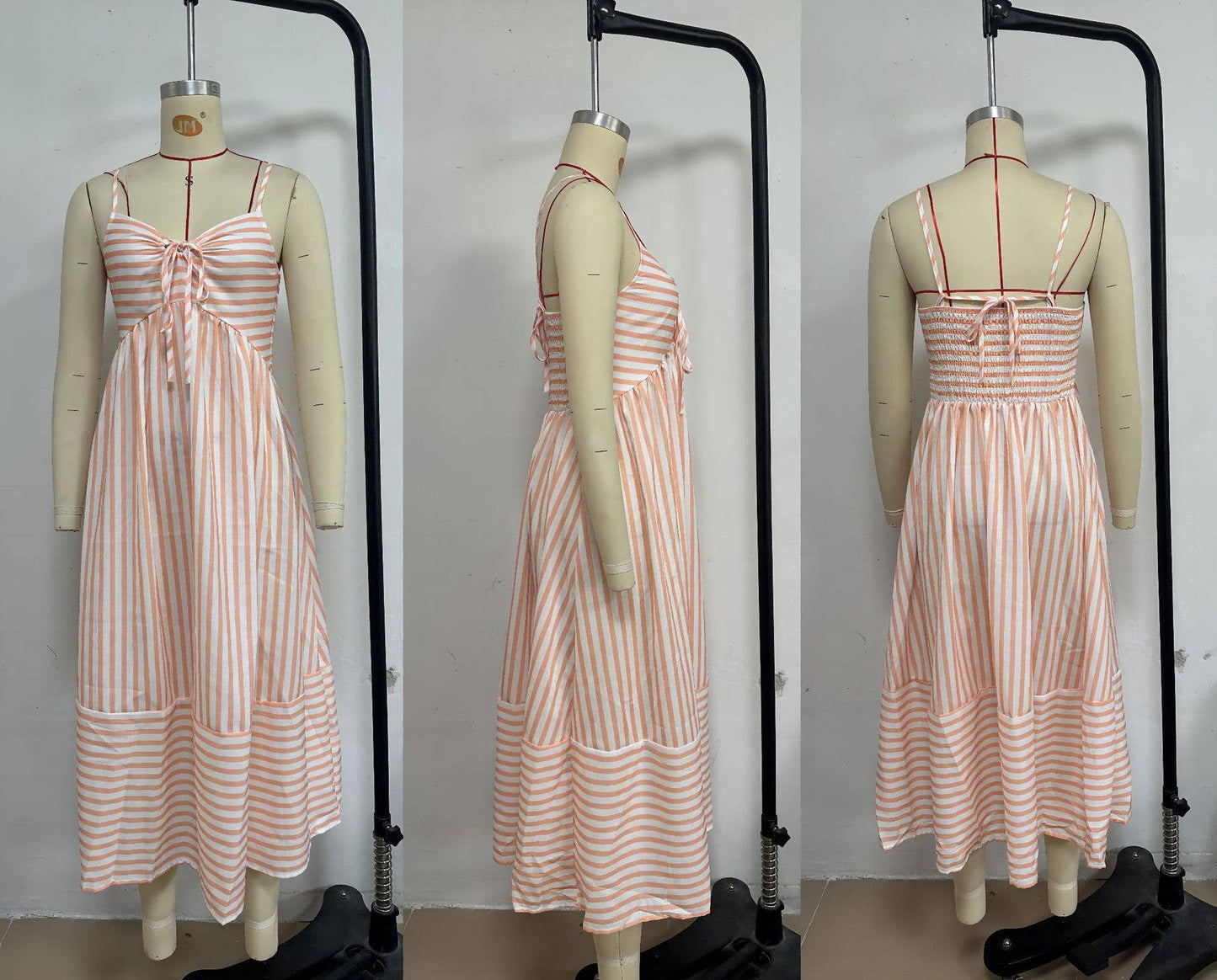 Mapcie - Striped Midi Dress with Smocking on the Back