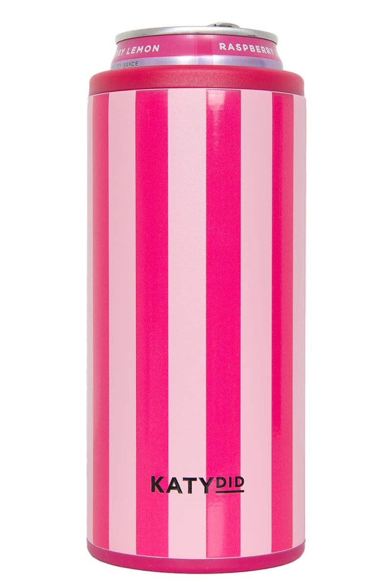 Katydid - Pink/Hot Pink Striped Slim Can Coozie