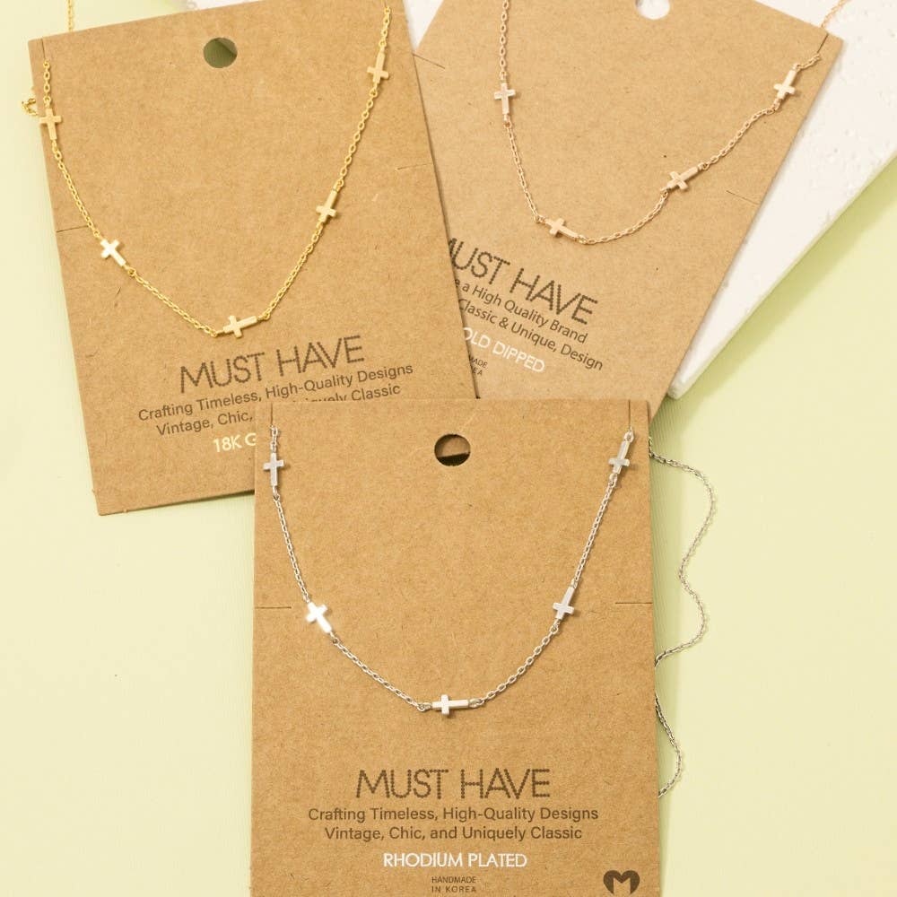 Fame Accessories - Gold Dipped Dainty Cross Station Necklace
