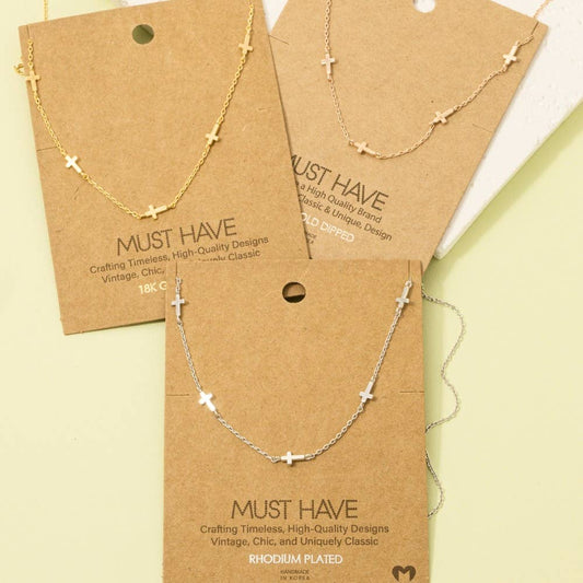 Fame Accessories - Gold Dipped Dainty Cross Station Necklace