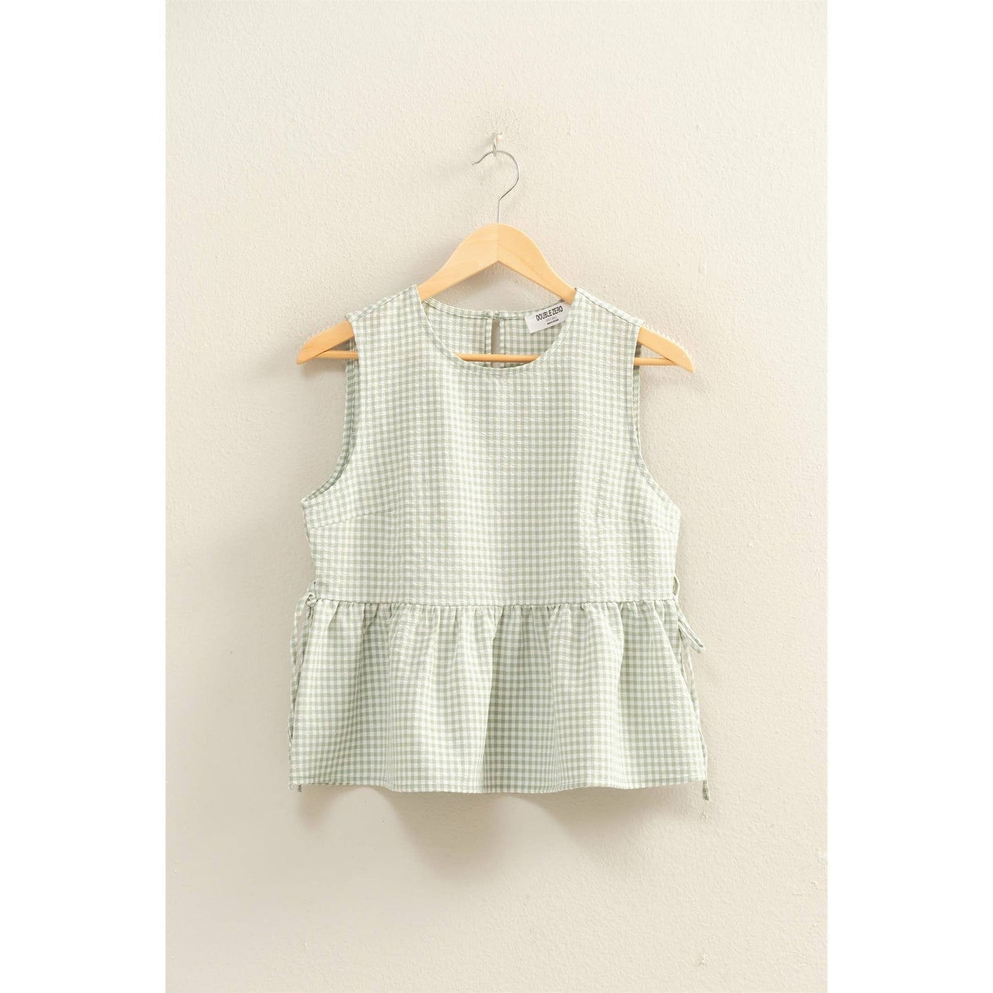 HYFVE - Gingham Sleeveless Peplum Top With Side Ties