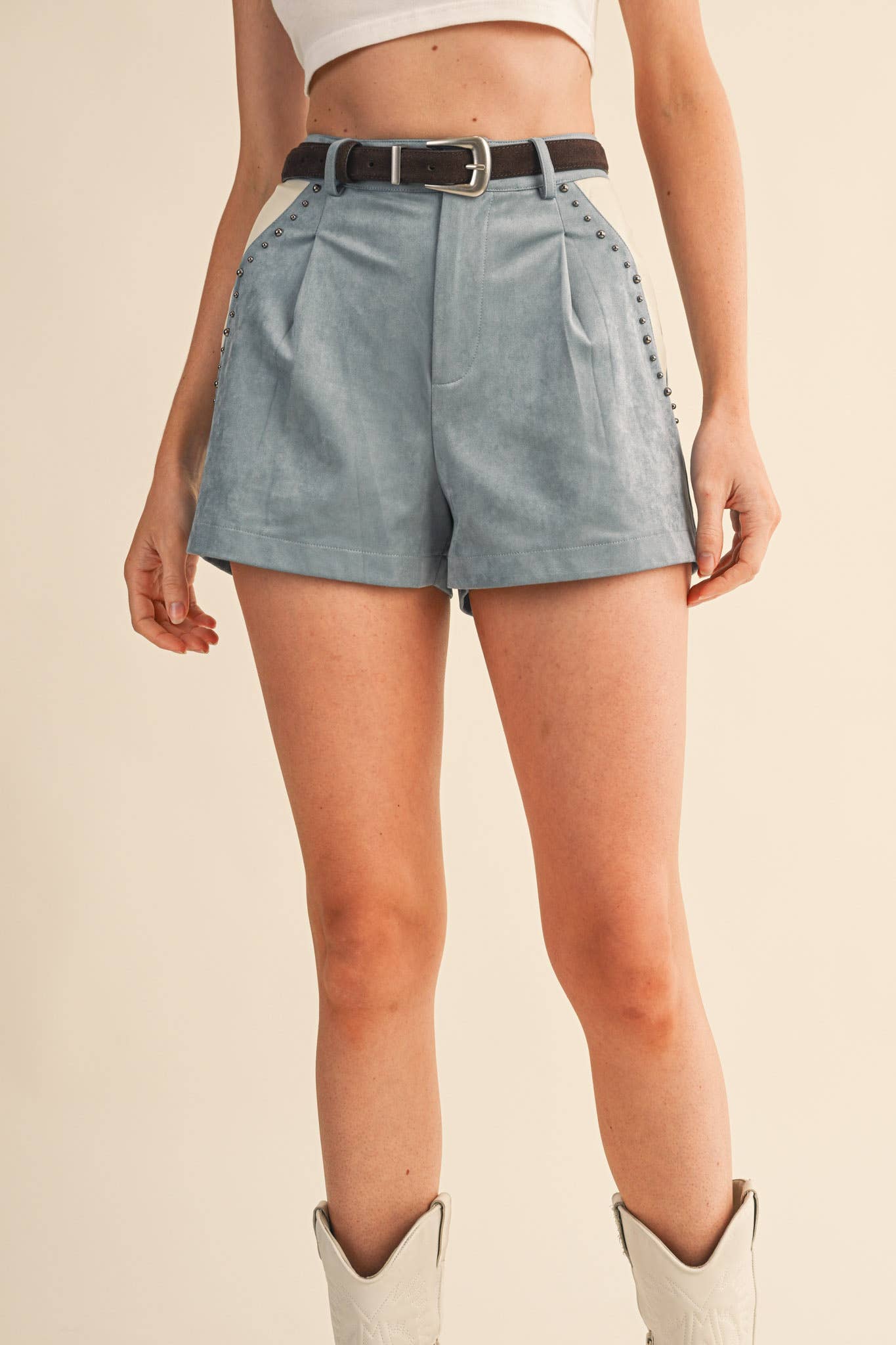 &MERCI - STUDDED FAUX SUEDE SHORTS MP4383