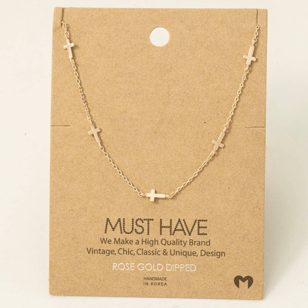 Fame Accessories - Gold Dipped Dainty Cross Station Necklace