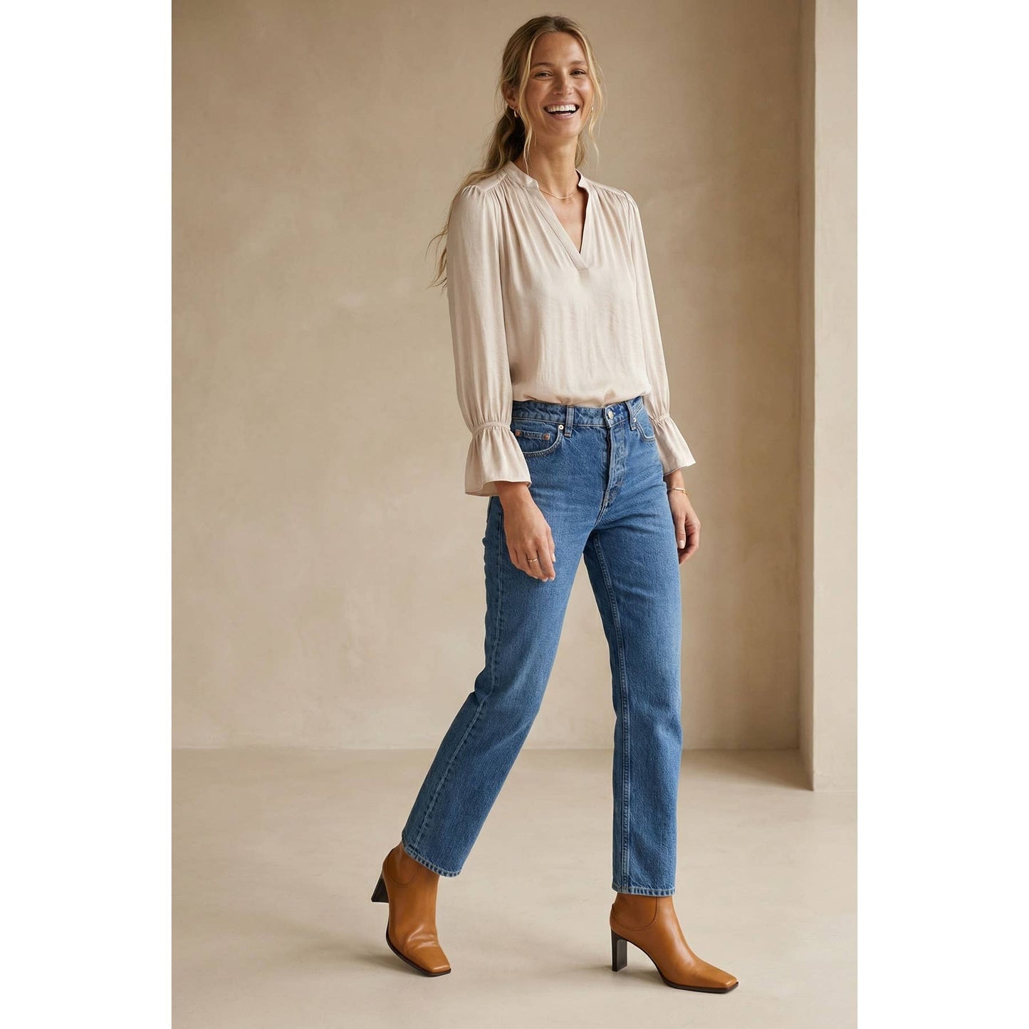V-neck Blouse With Flared Cuffs