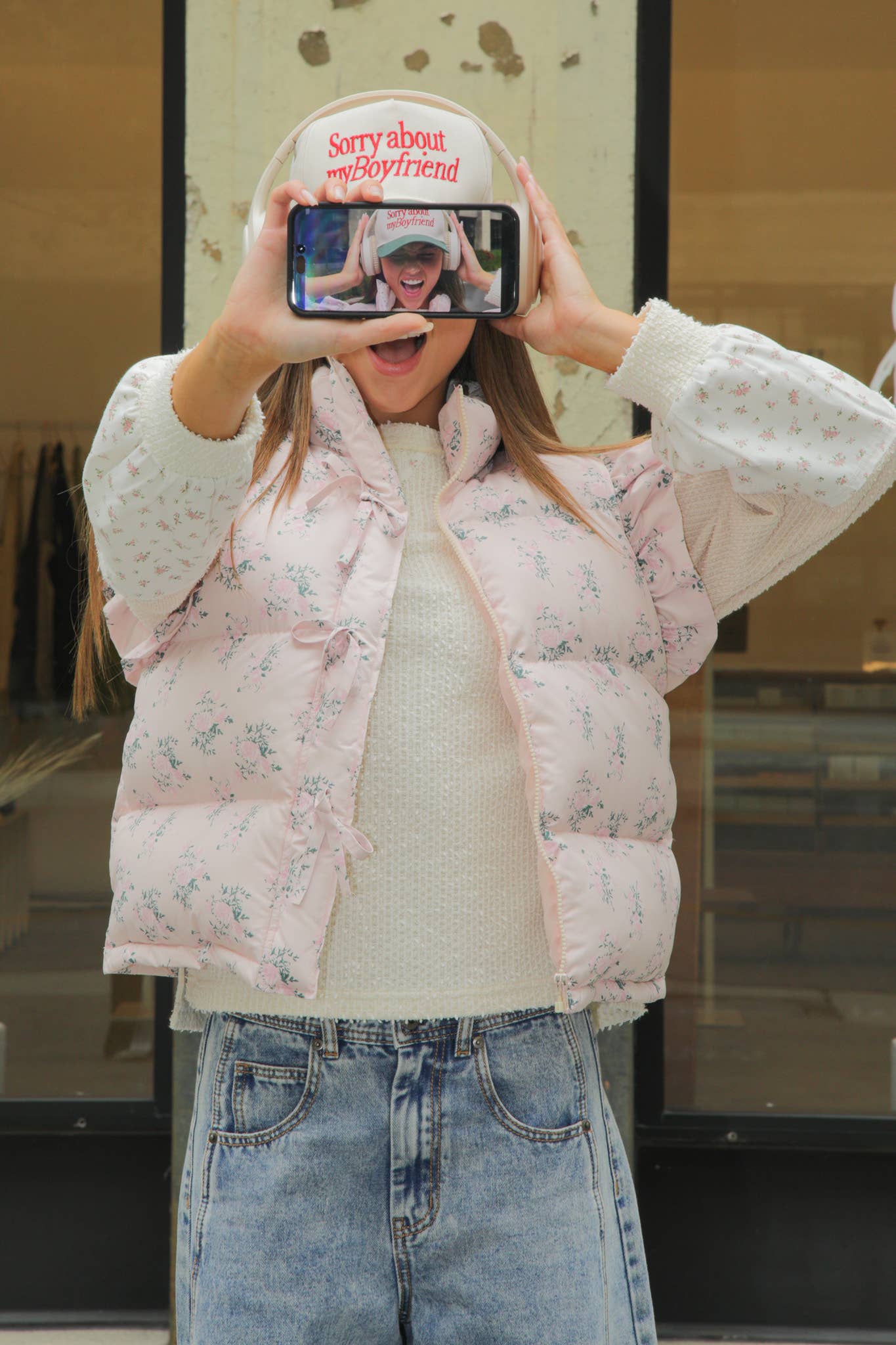 VERY J - NJ90385-Front Bow Ruffle Sleeve Puffer Vest