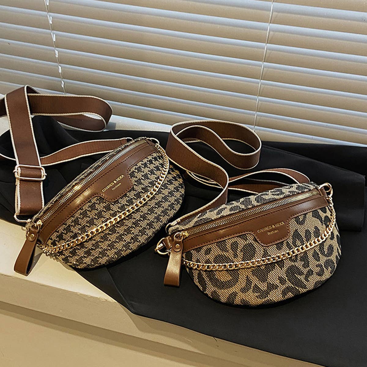 ACCITY - LEOPARD PRINT BLACK CHAIN STRAP FANNY BELT BAG_CWAB0923