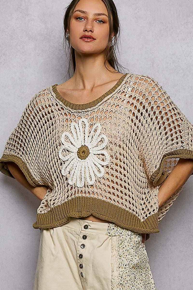 Pol Clothing - Round Neck Sleeveless Floral Thin Sweater Top SALE