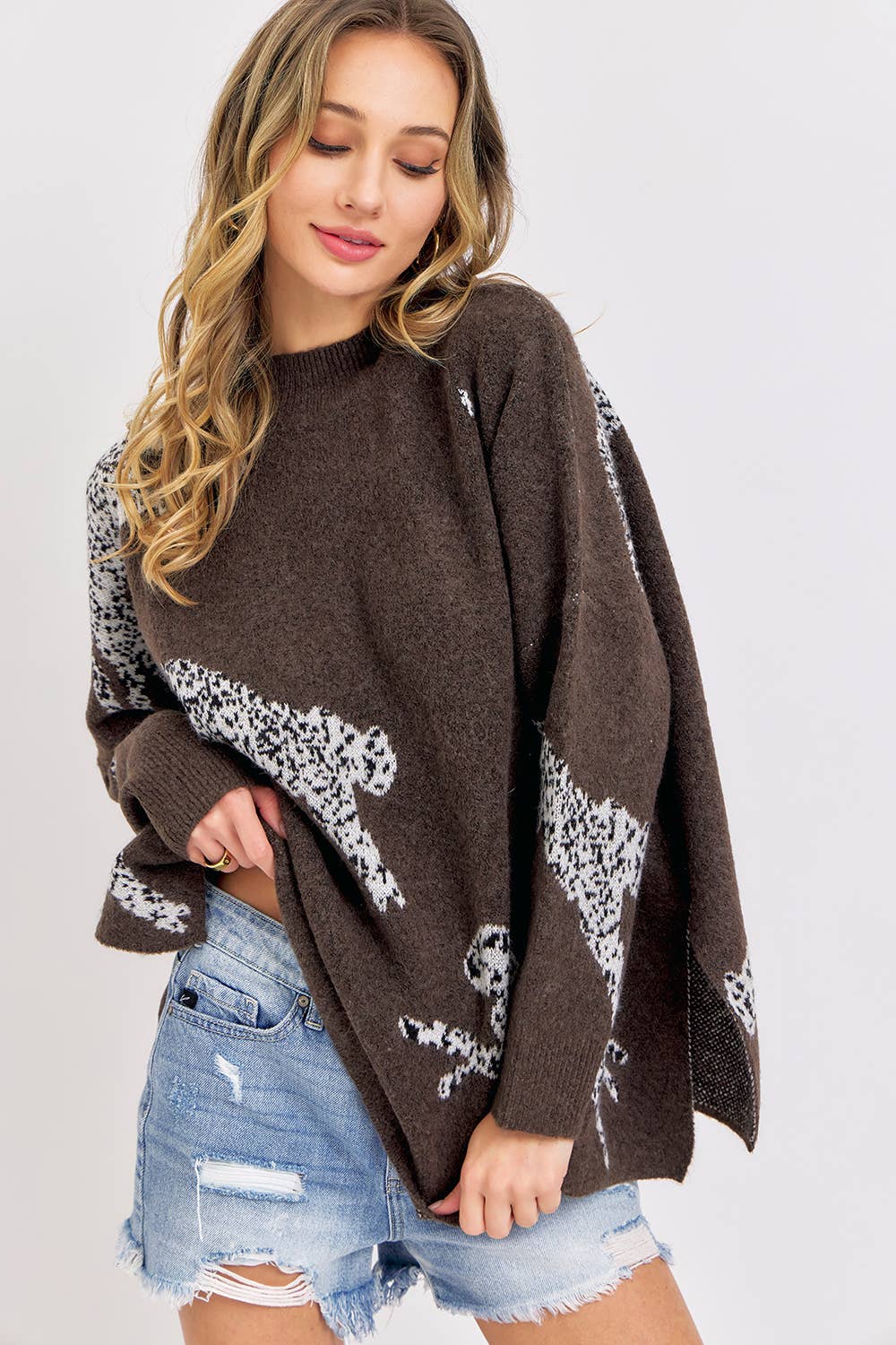 Sweet Lovely by Jen - LEOPARD PATTERNED OVERSIZE KNIT SWEATER