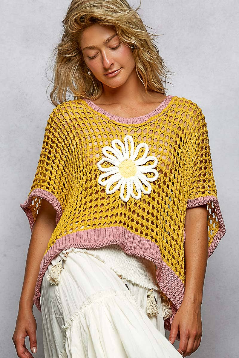 Pol Clothing - Round Neck Sleeveless Floral Thin Sweater Top SALE