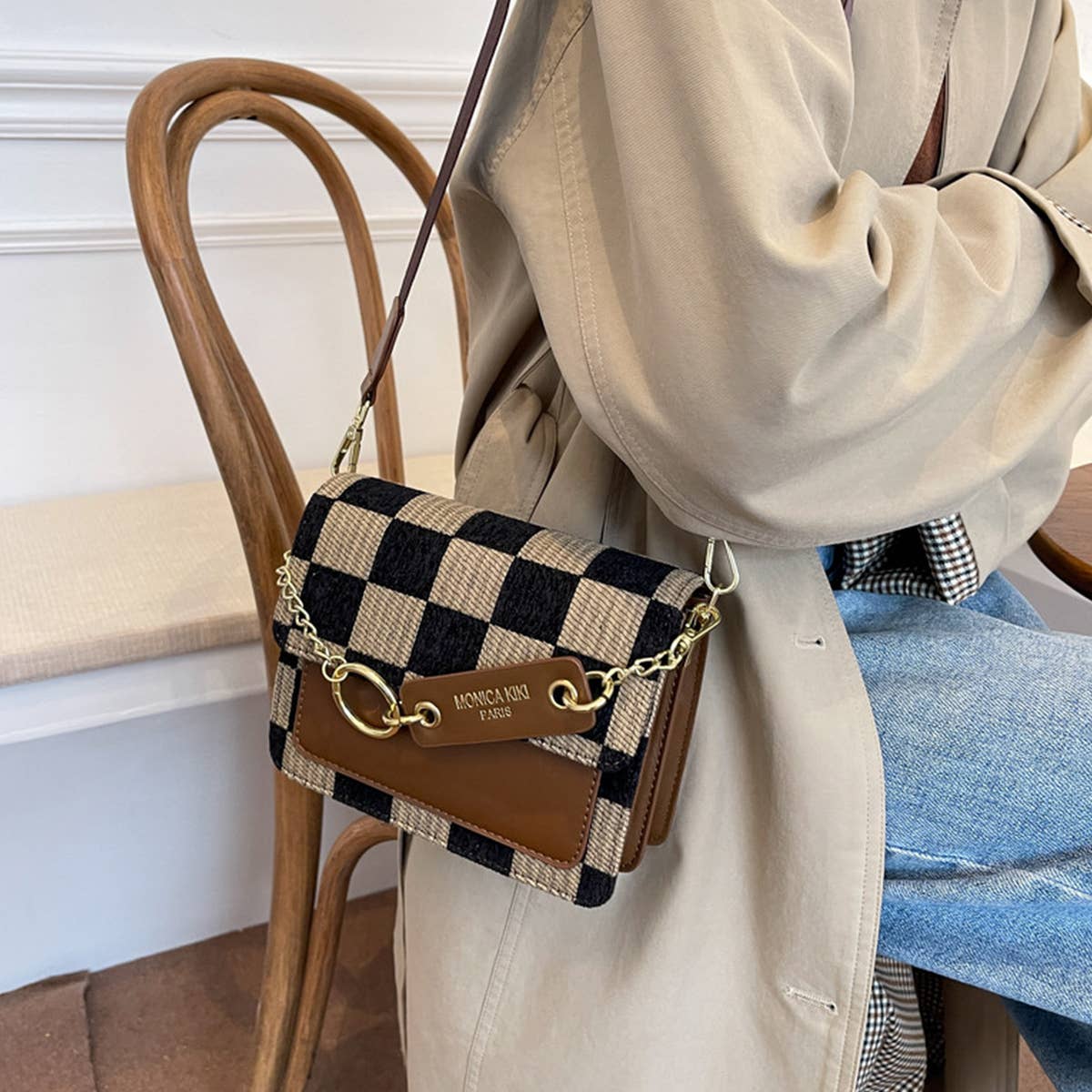 CHECKERED CROSS BODY BAG