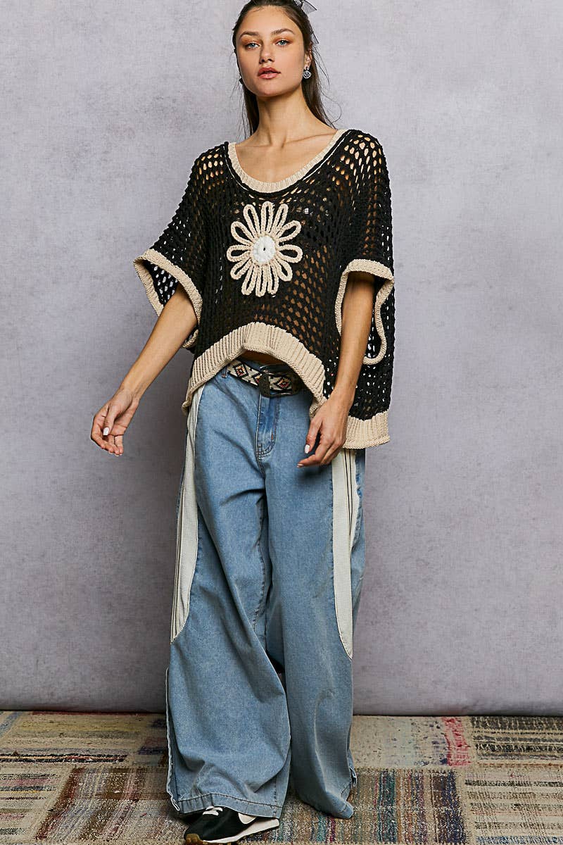 Pol Clothing - Round Neck Sleeveless Floral Thin Sweater Top SALE