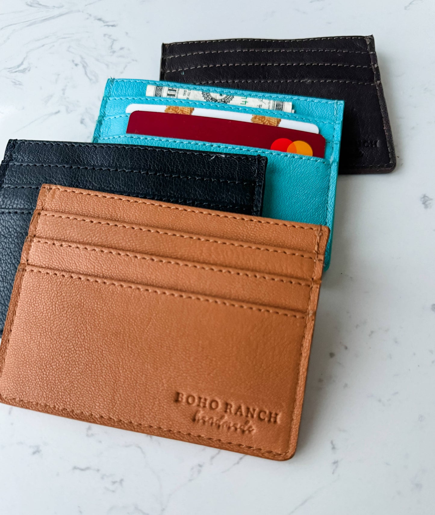 Boho Ranch Shop - Western Boot Stitch Leather Credit Card Holder Money holder