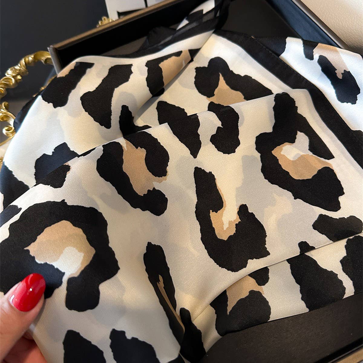 ACCITY - Leopard Print Satin Square Scarf, Hair Wrap_CWASC1425