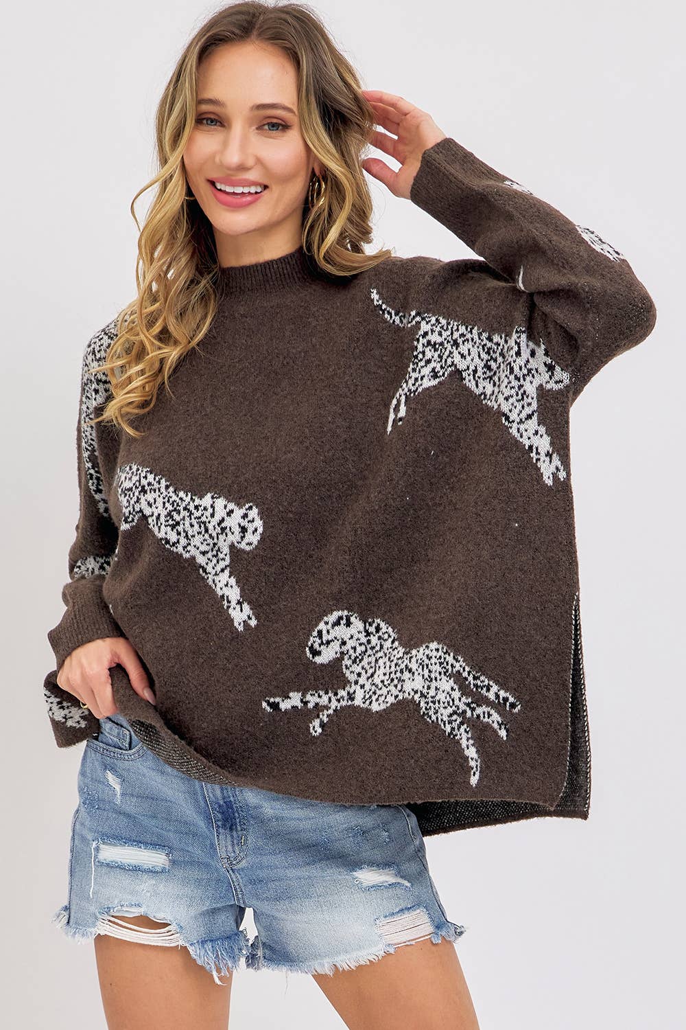 Sweet Lovely by Jen - LEOPARD PATTERNED OVERSIZE KNIT SWEATER