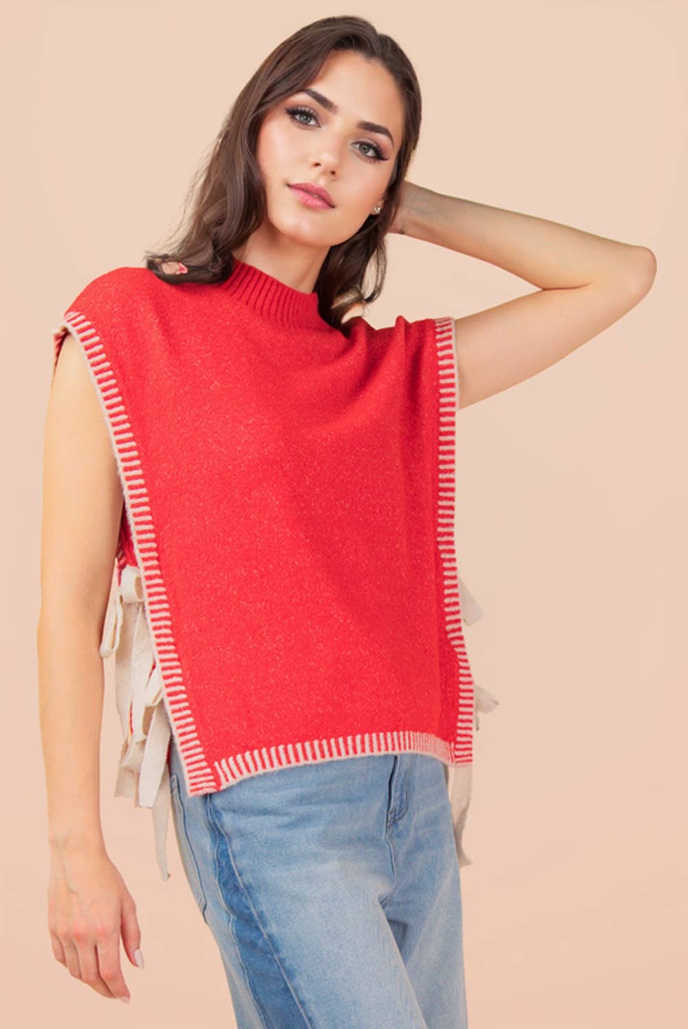 VERY J - 12W3547N-Side Tie Detail Knit Sweater Vest Top