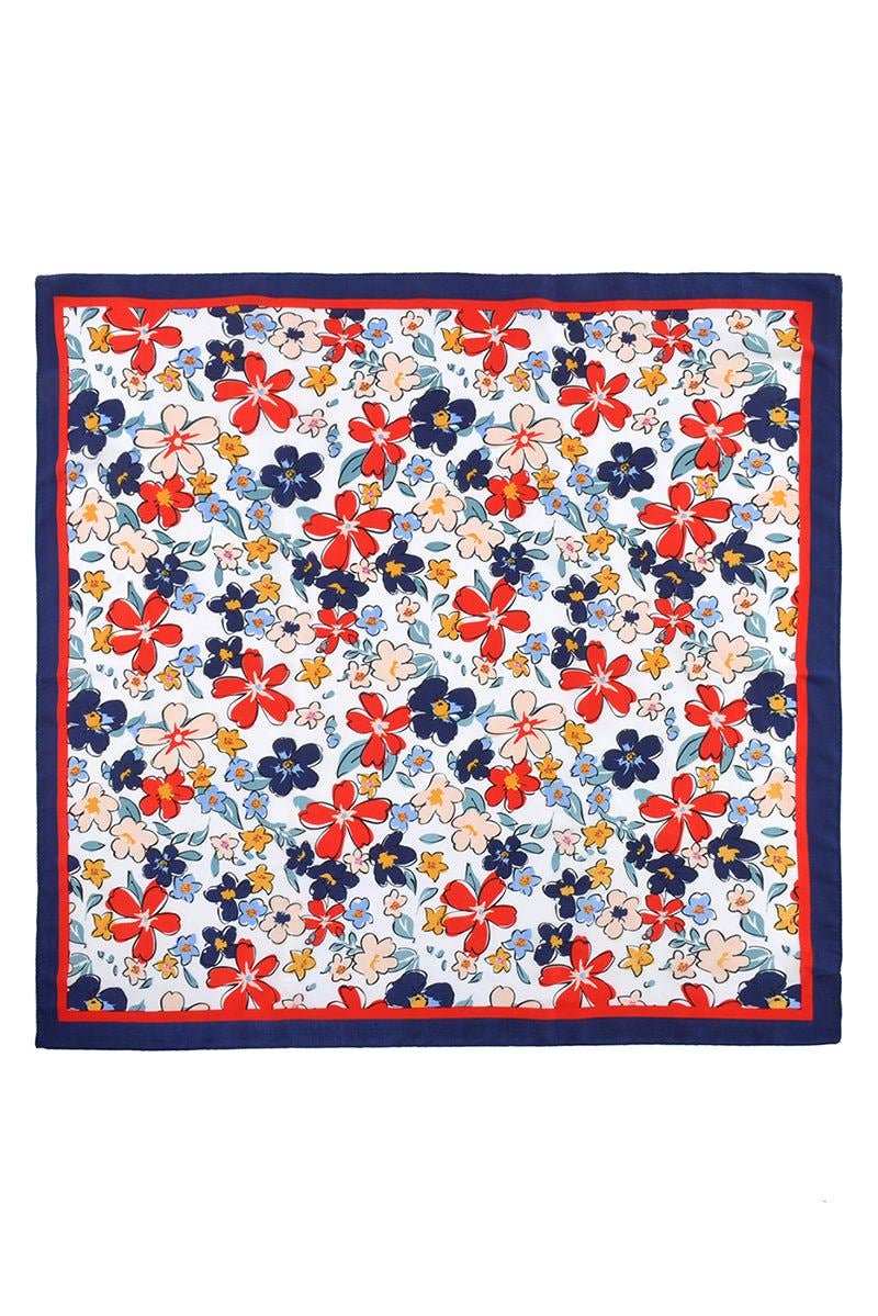 Let Your Dreams Blossom Navy Square Satin Scarf