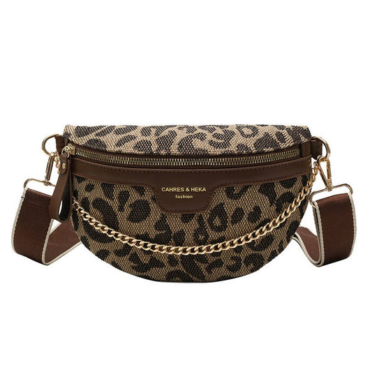 ACCITY - LEOPARD PRINT BLACK CHAIN STRAP FANNY BELT BAG_CWAB0923