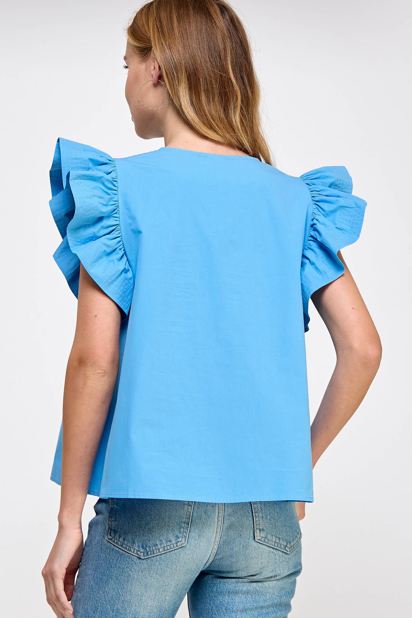 Strut & Bolt - Flutter Ruffle Sleeve Poplin Top