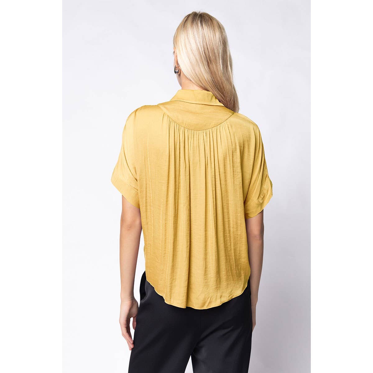 Mustard Short Sleeve Shirt With Front Bib Detail