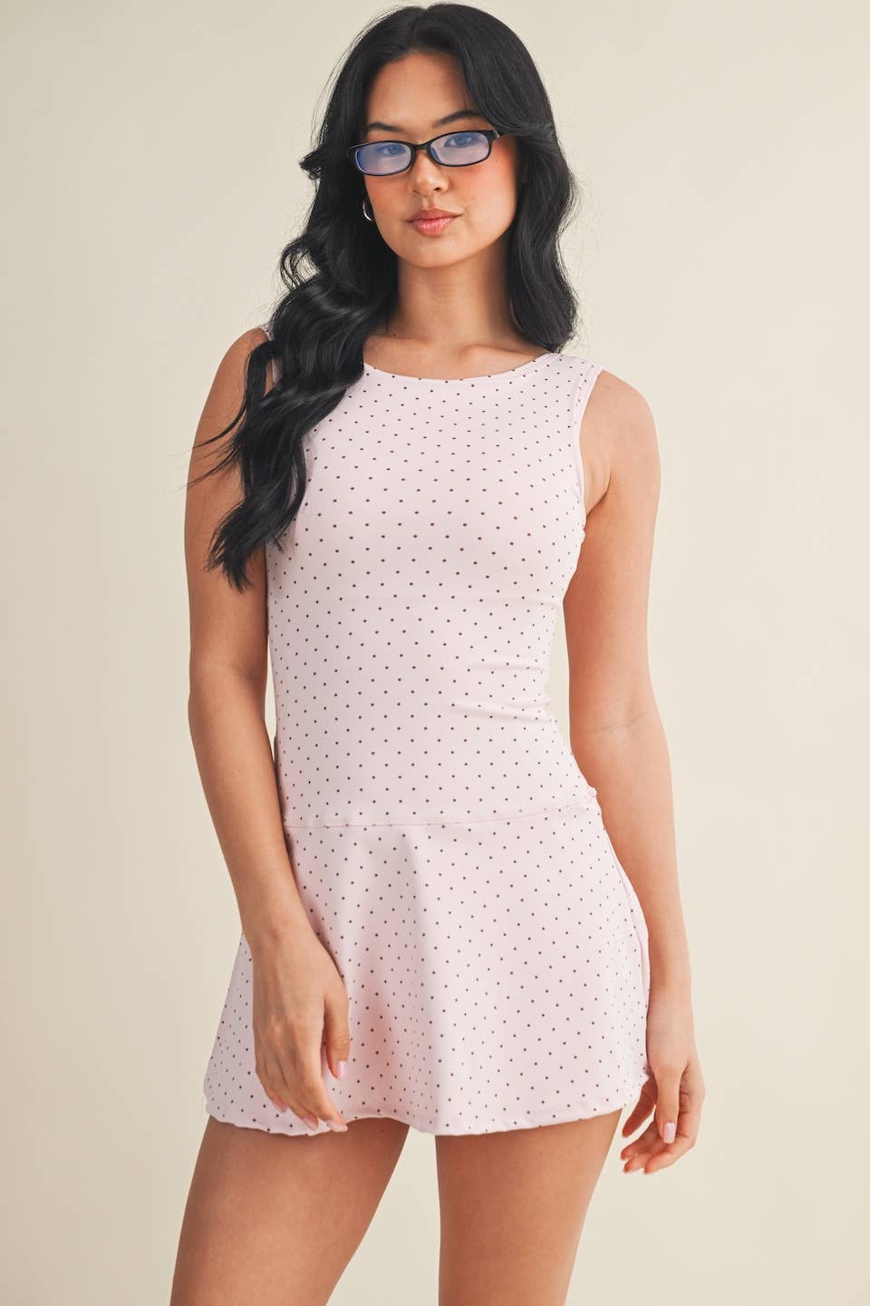 KIMBERLY C - Polka Dot Print A-Line Mini Dress with Drop Waist
