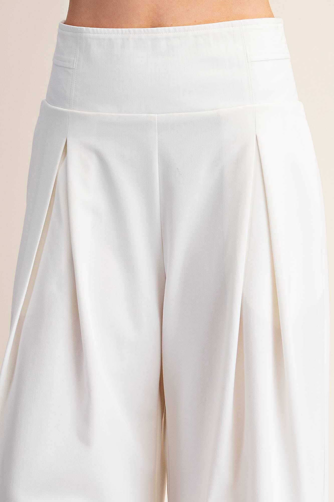Glam - Wide Leg Pleated Crop Pants High Waist Band