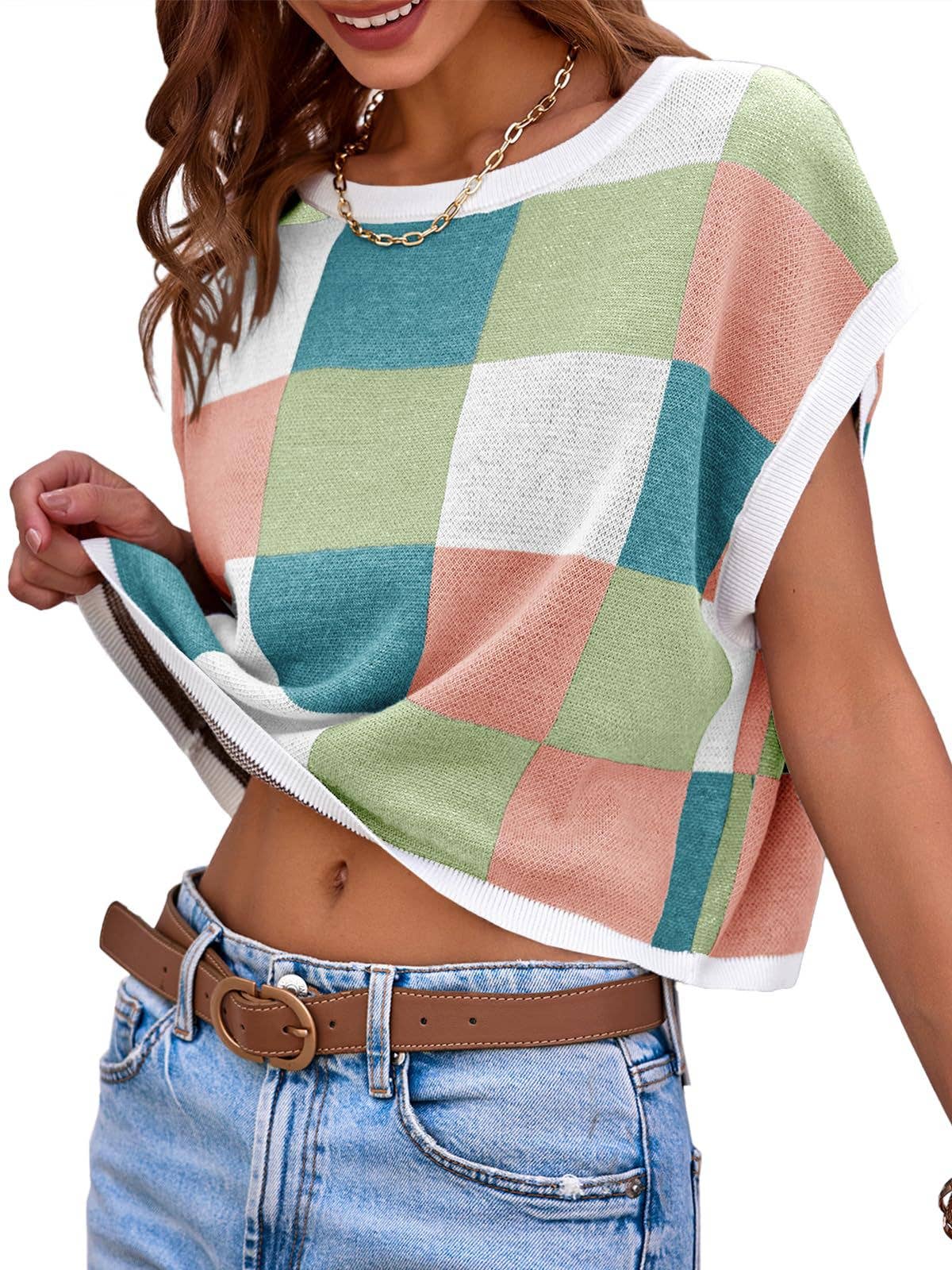 Lovesoft - Colorblocked Sweater Vest Crew Neck Knit Trendy Pullover Vest