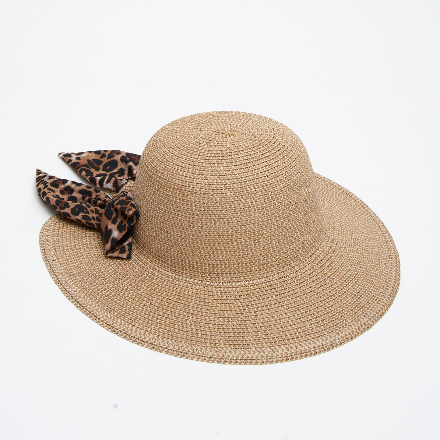 Sun Hat Zaya Boho Wide Brim Ponytail Leopard Bow