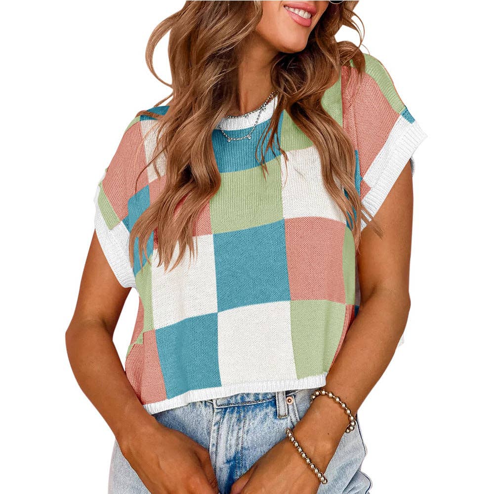 Lovesoft - Colorblocked Sweater Vest Crew Neck Knit Trendy Pullover Vest