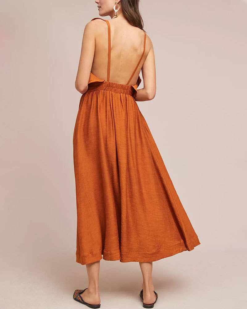 Sunset Backless Resort Dress: Orange / XL