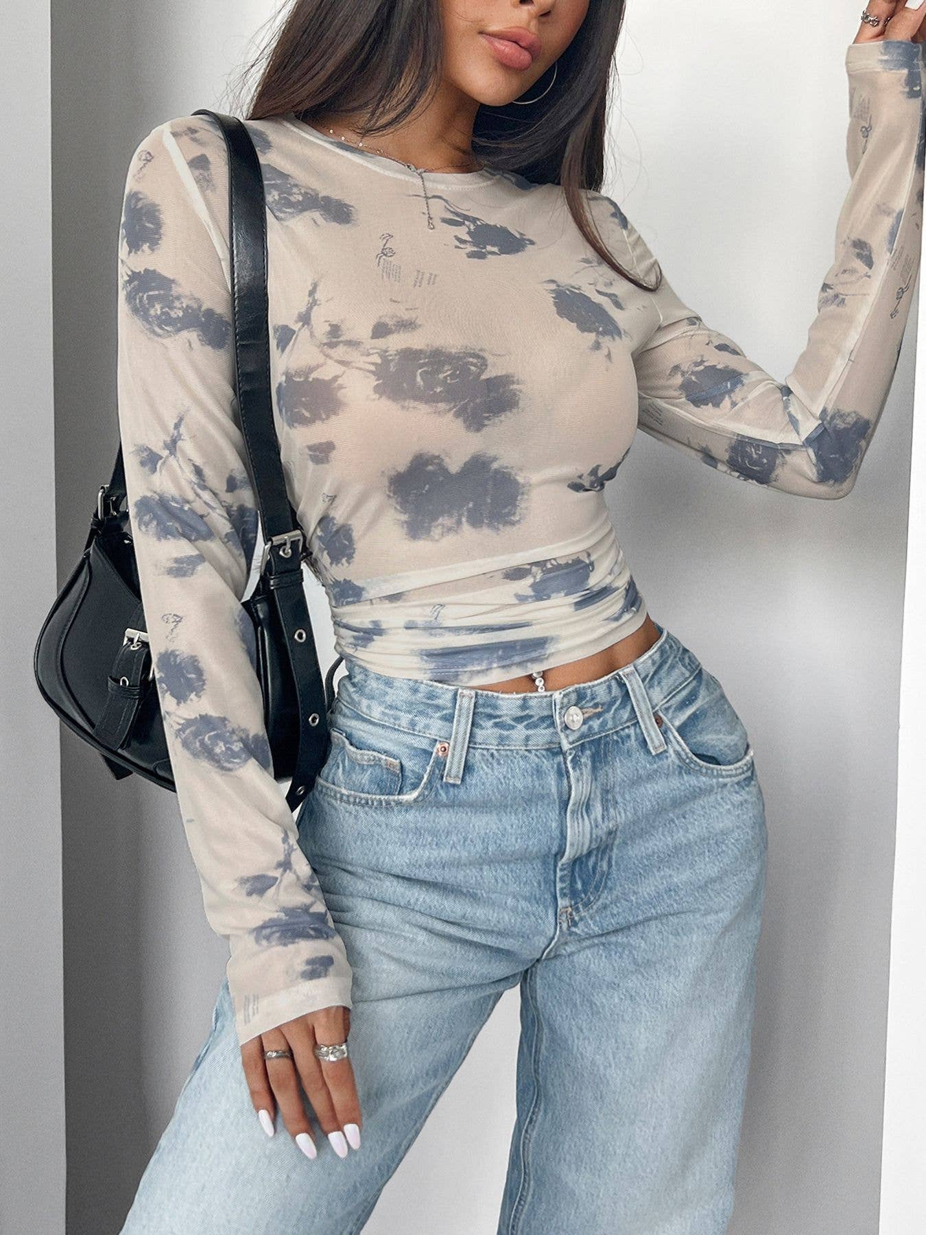 Hope & Sunshine - Floral Mesh Ruched Crop Top