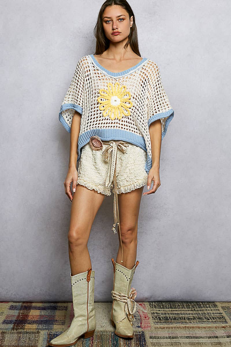 Pol Clothing - Round Neck Sleeveless Floral Thin Sweater Top SALE
