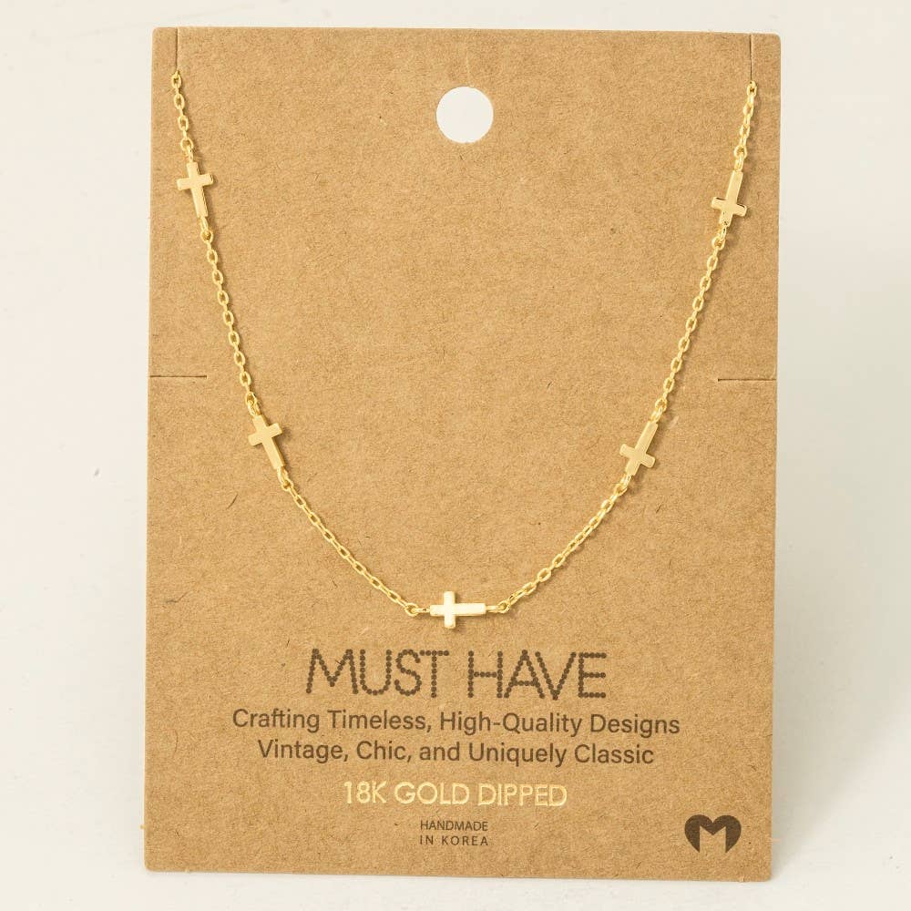 Fame Accessories - Gold Dipped Dainty Cross Station Necklace