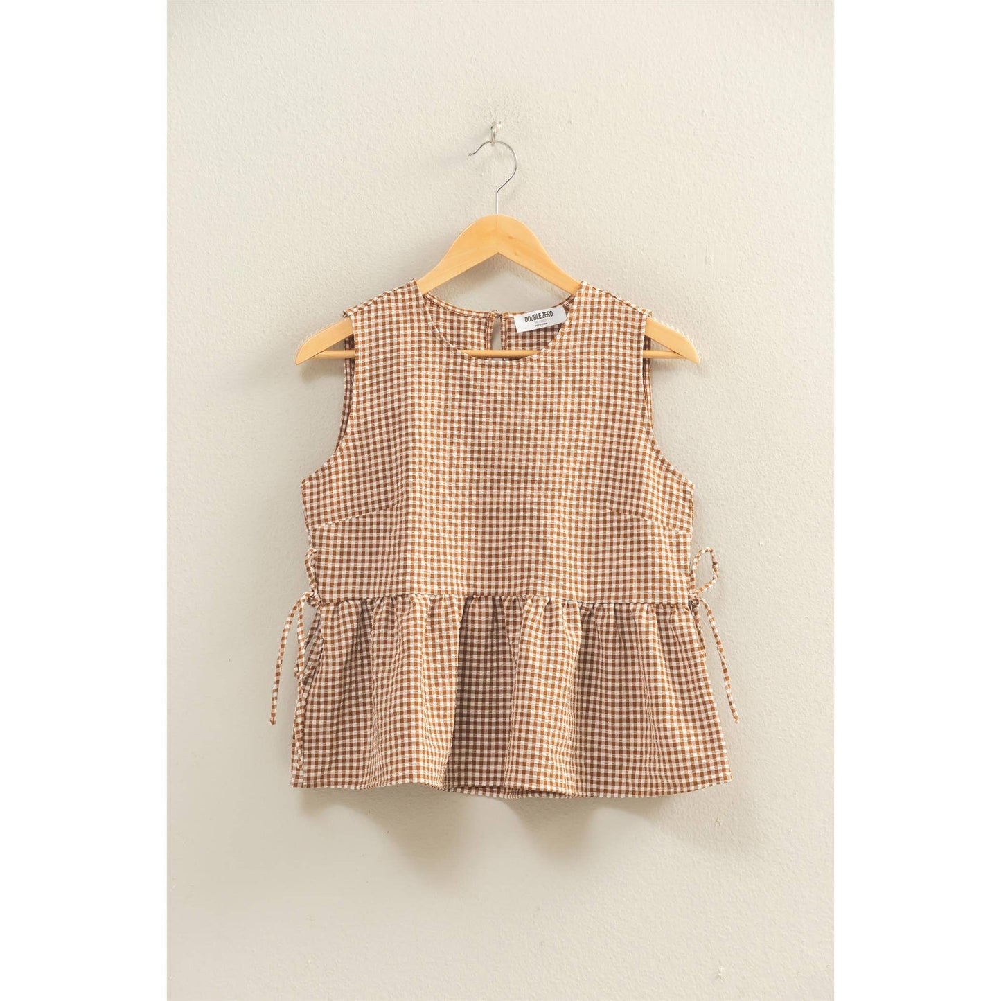 HYFVE - Gingham Sleeveless Peplum Top With Side Ties