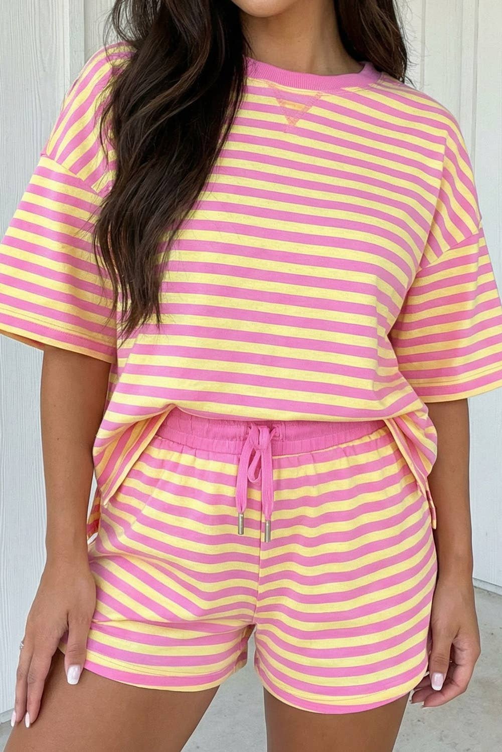 Sunset Stripe Contrast Trim Boxy Terry Short Set
