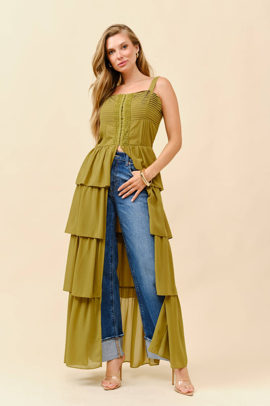 Tea & Cup - Tiered boho maxi corset top