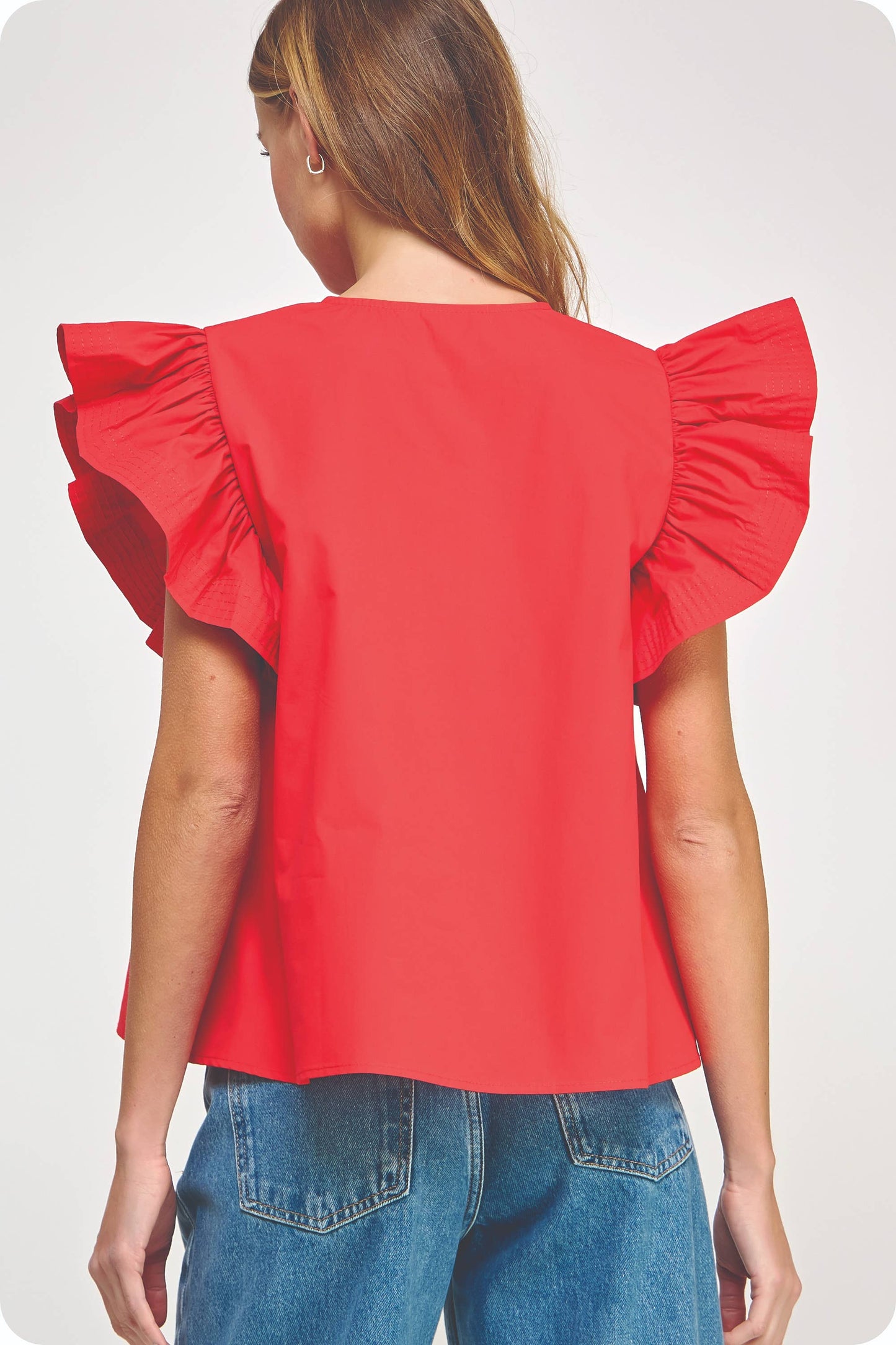 Strut & Bolt - Flutter Ruffle Sleeve Poplin Top