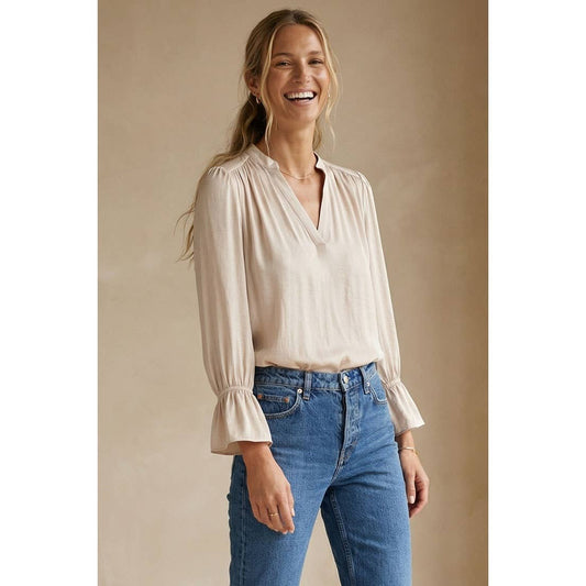 V-neck Blouse With Flared Cuffs