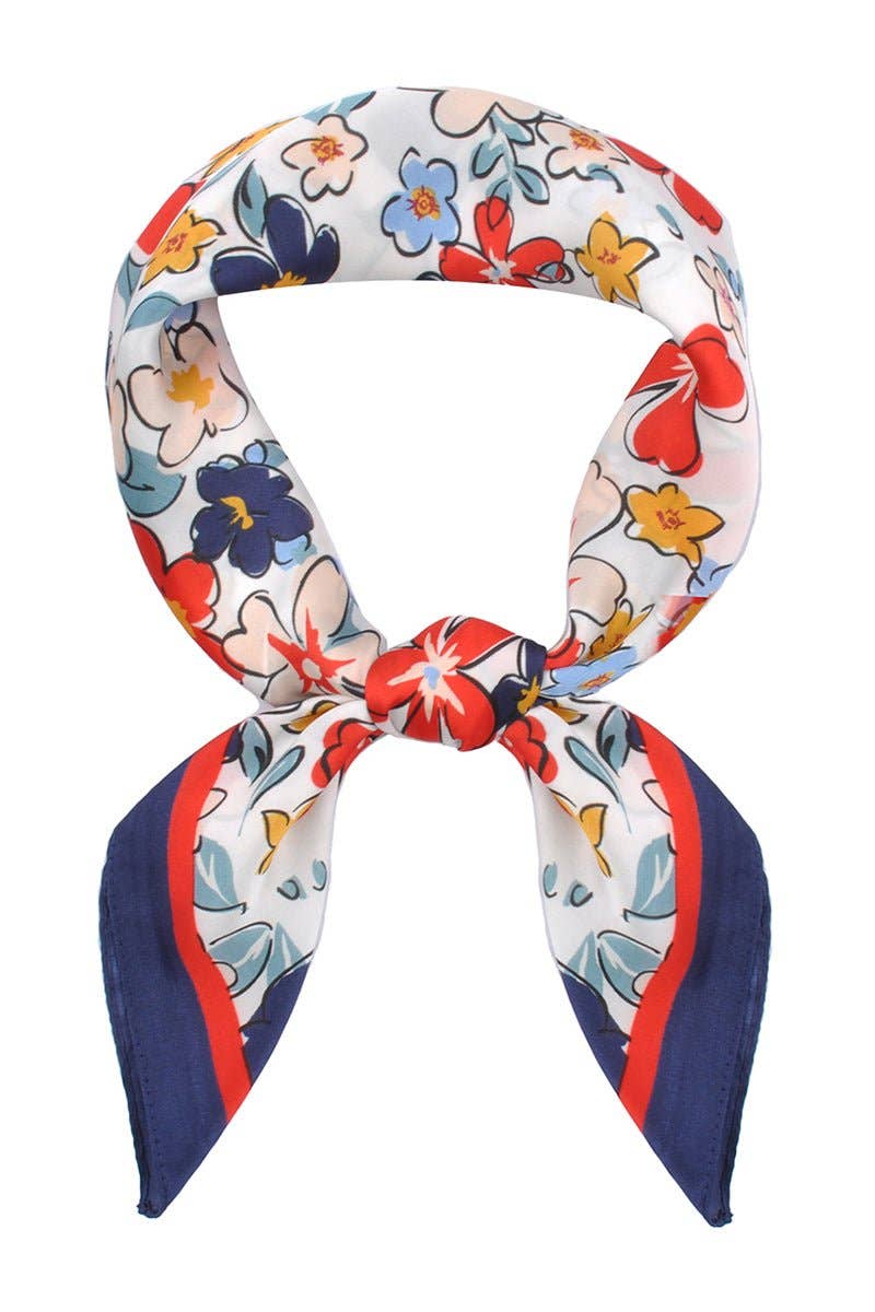 Let Your Dreams Blossom Navy Square Satin Scarf
