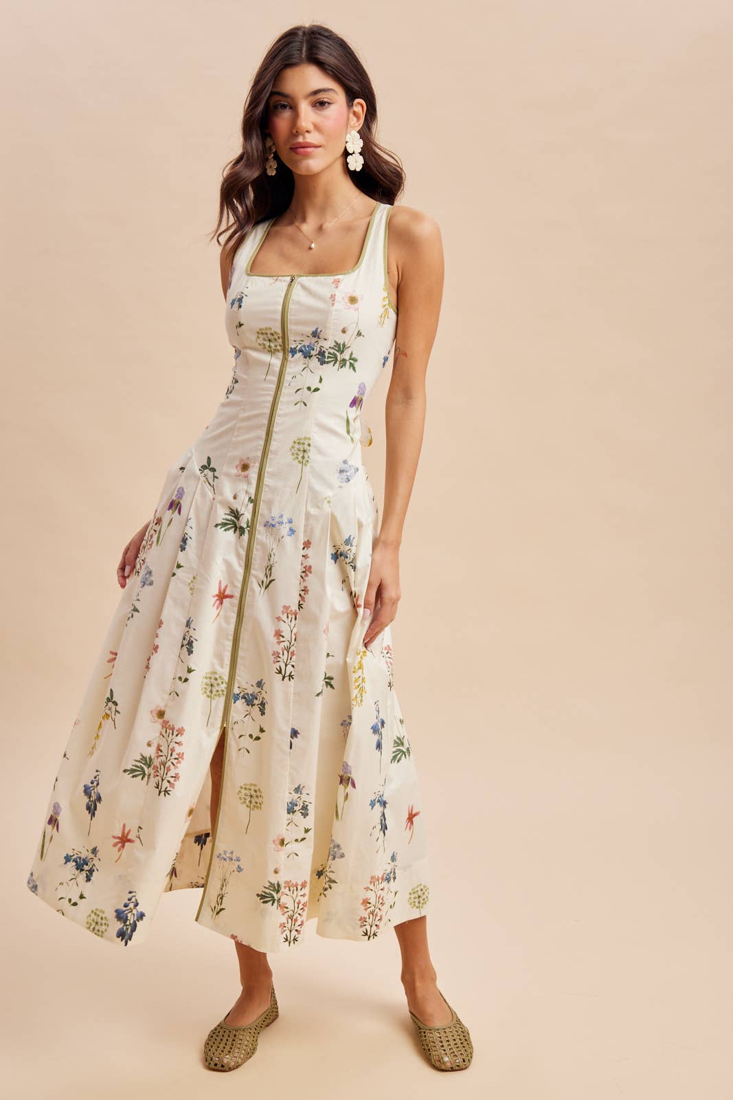 COTTON CONTRAST FLORAL MAXI DRESS