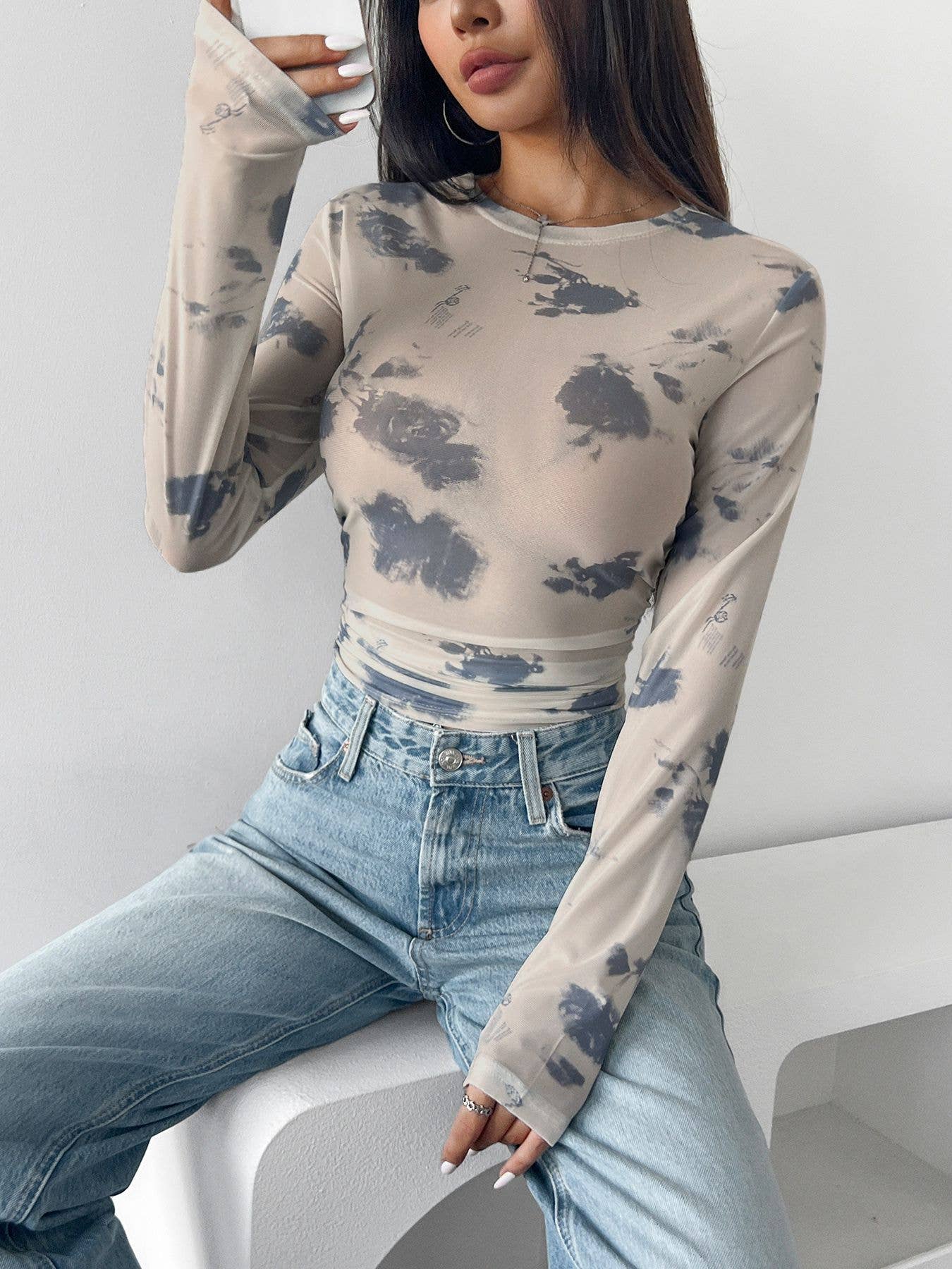 Hope & Sunshine - Floral Mesh Ruched Crop Top