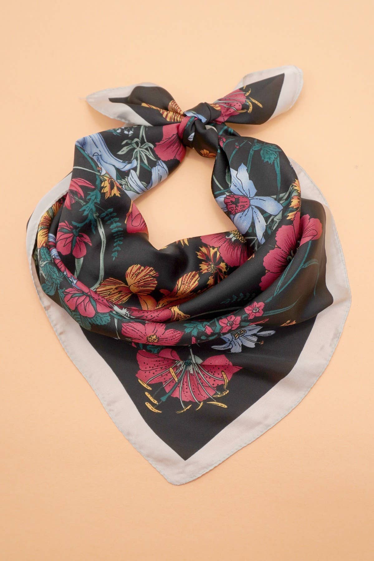 Floral Black Trim Scarf