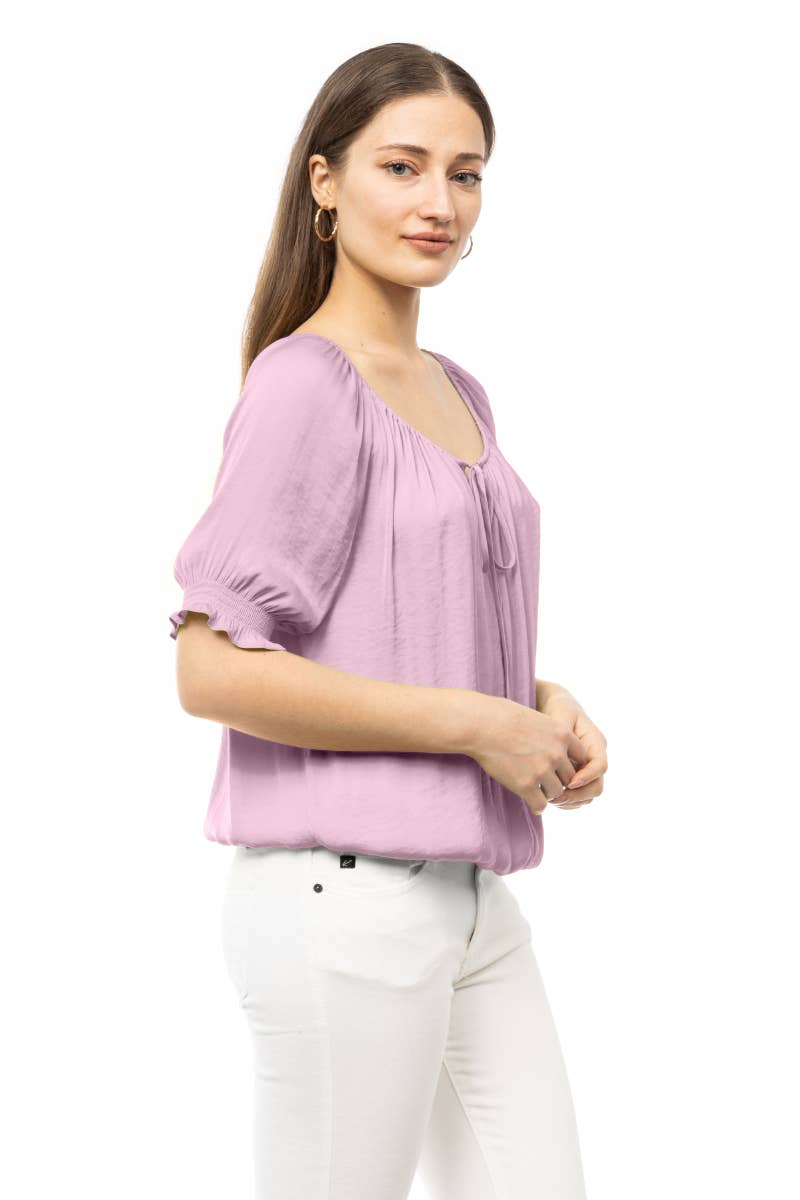 Lily Pad Drawstring Blouse With Elasticized Waist