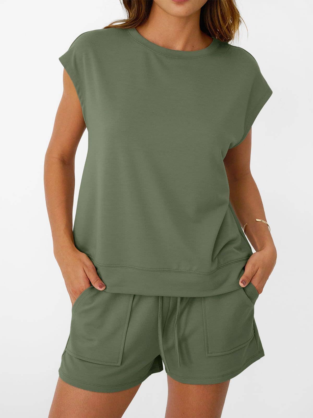 Suhkasana - Casual Lounge Set Cap Sleeve Top Drawstring Shorts