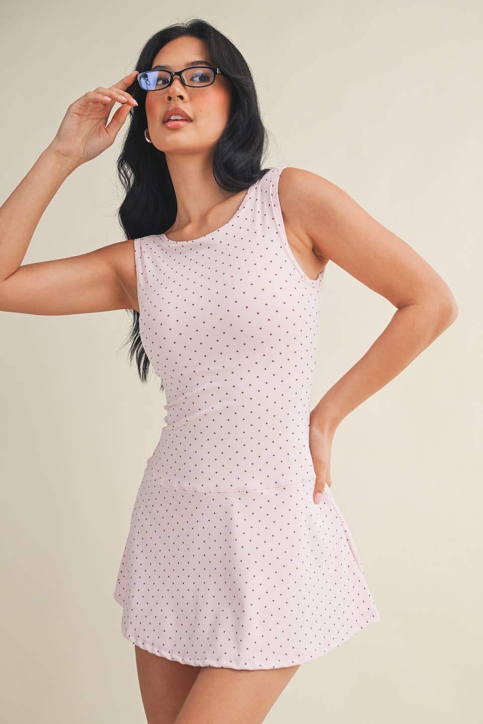 KIMBERLY C - Polka Dot Print A-Line Mini Dress with Drop Waist