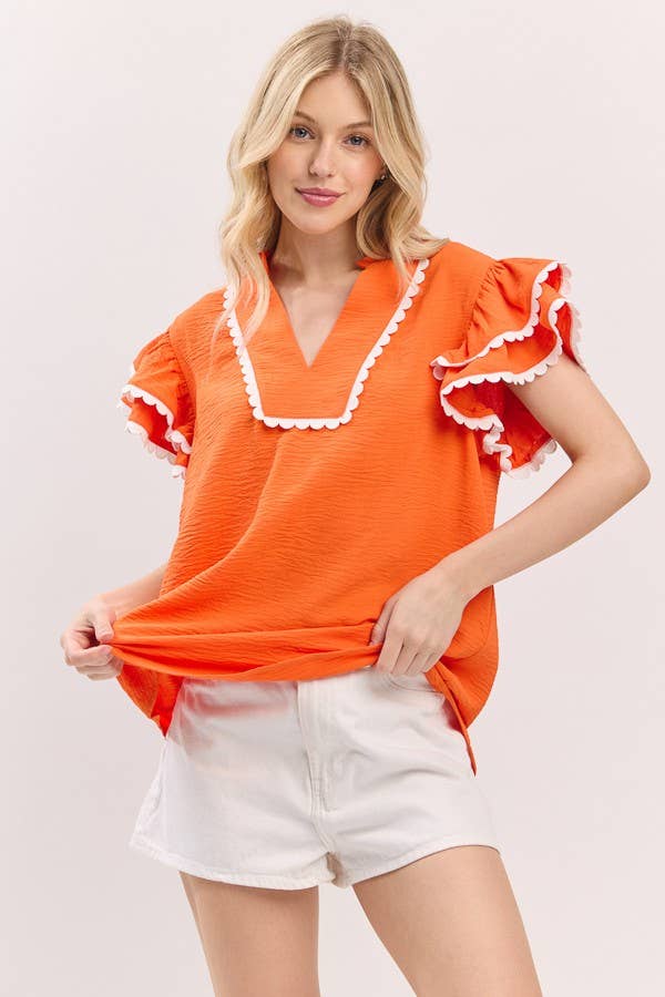 Sewn and Seen - Ruffle Sleeve Scallop Trim Top