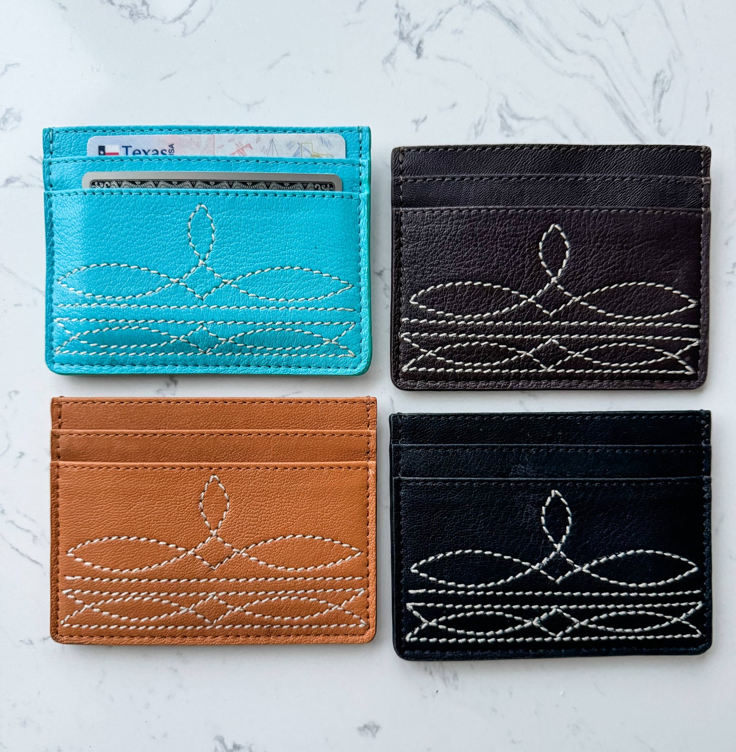 Boho Ranch Shop - Western Boot Stitch Leather Credit Card Holder Money holder