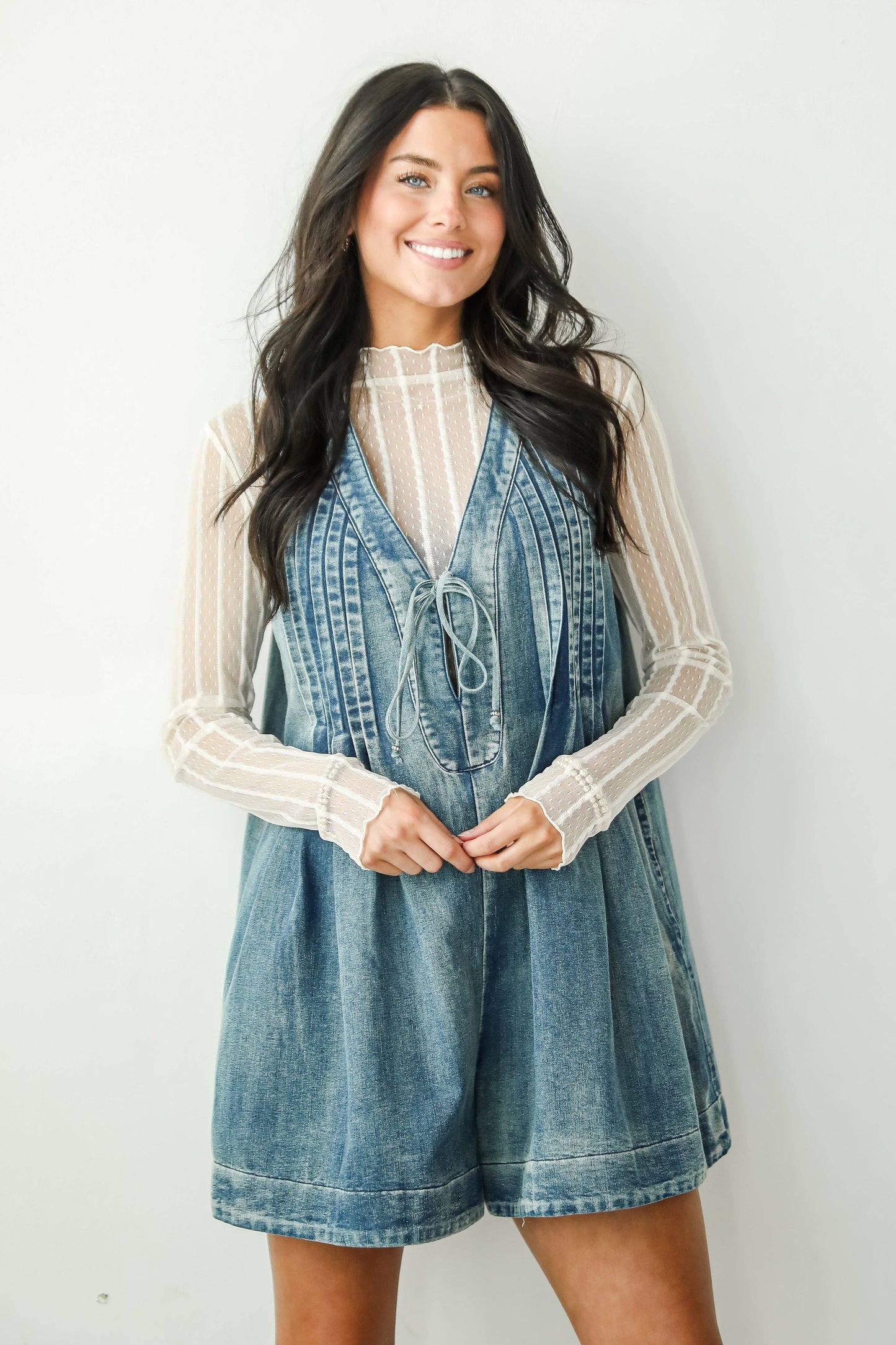 Precious Look Denim Romper: Denim / Large