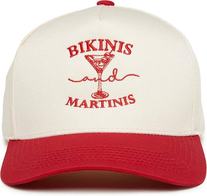 Funky Junque - 2-Tone Embroidered Cap - Bikinis and Martinis - Red/Beige